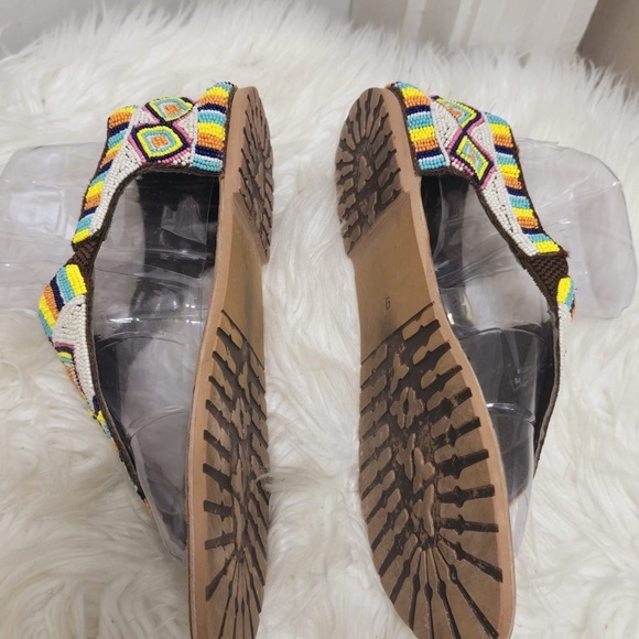 Coconuts by Matisse Diego Di Lucca Leather Boho Beaded Strappy Flat Sandals🌴 - Picture 4 of 7